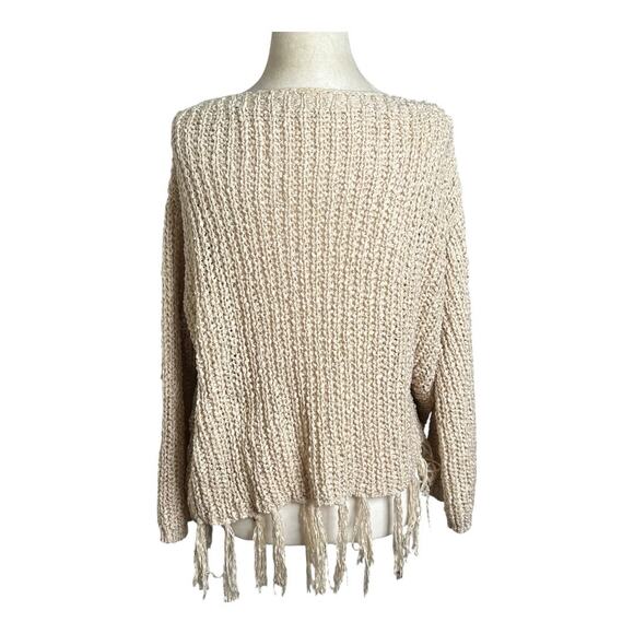 Altar’d State Cream Beige Knit Fringe Tassel Hem Long Sleeve Sweater Size Small - Picture 3 of 6